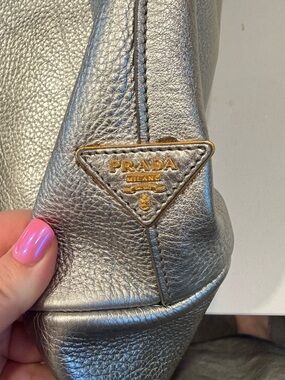 Prada Metallic Silver Leather Tote Bag